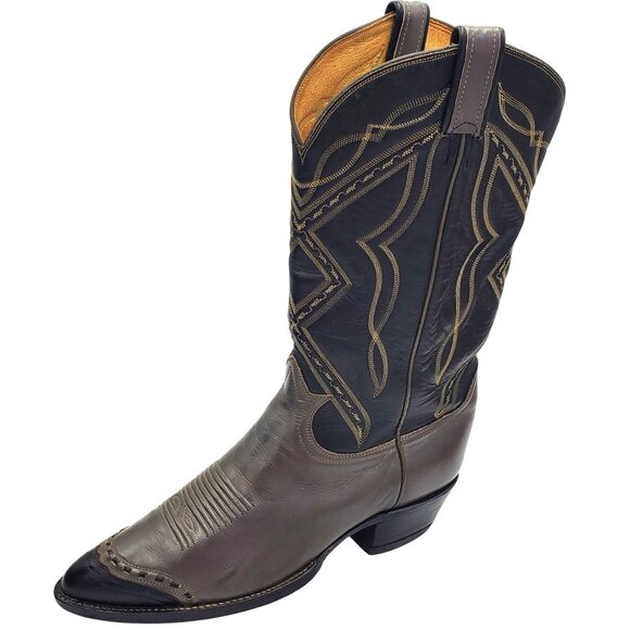 Vintage Tony Lama Men's size 9E Gray Black leather lizard wing tip Cowboy boots - Picture 14 of 16